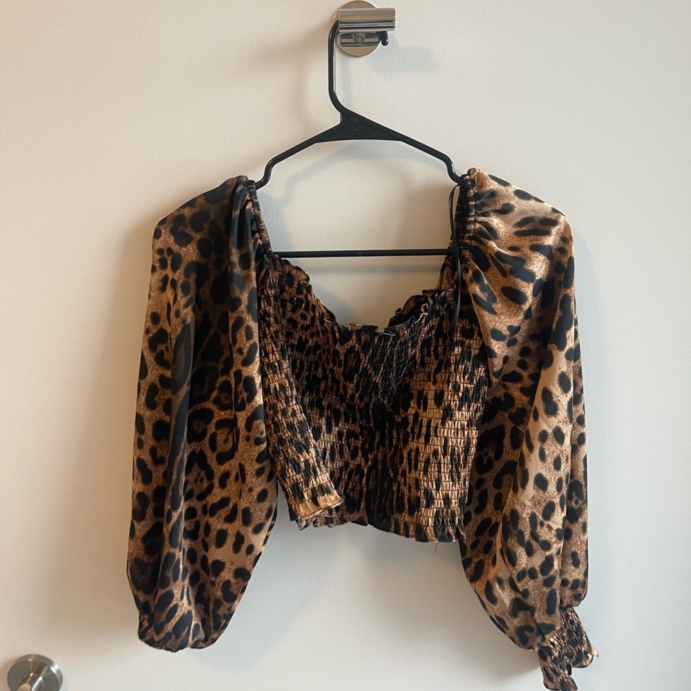 Voila Leopard Print Smocked Crop Top